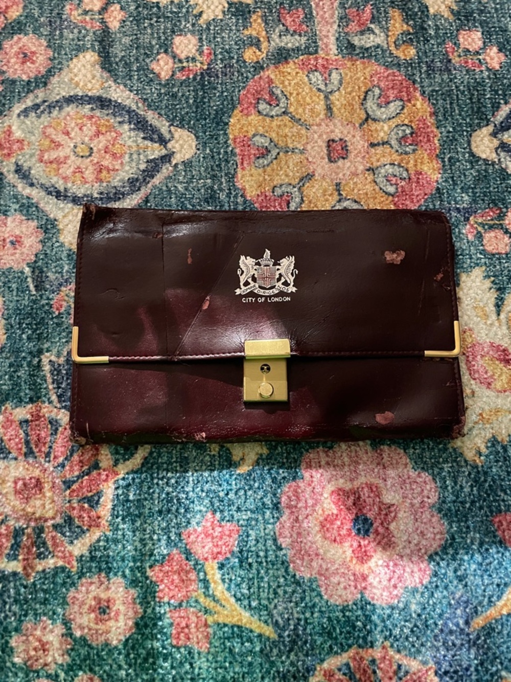 Burgundy Leather vintage organizer with Gold Hardware
